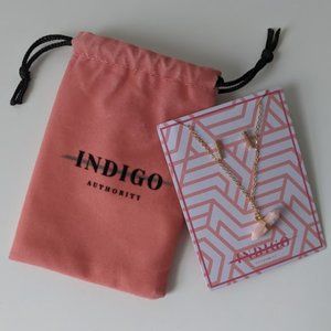 NWT Indigo Authority Gold and Pink Quartz Earring and Necklace Set
